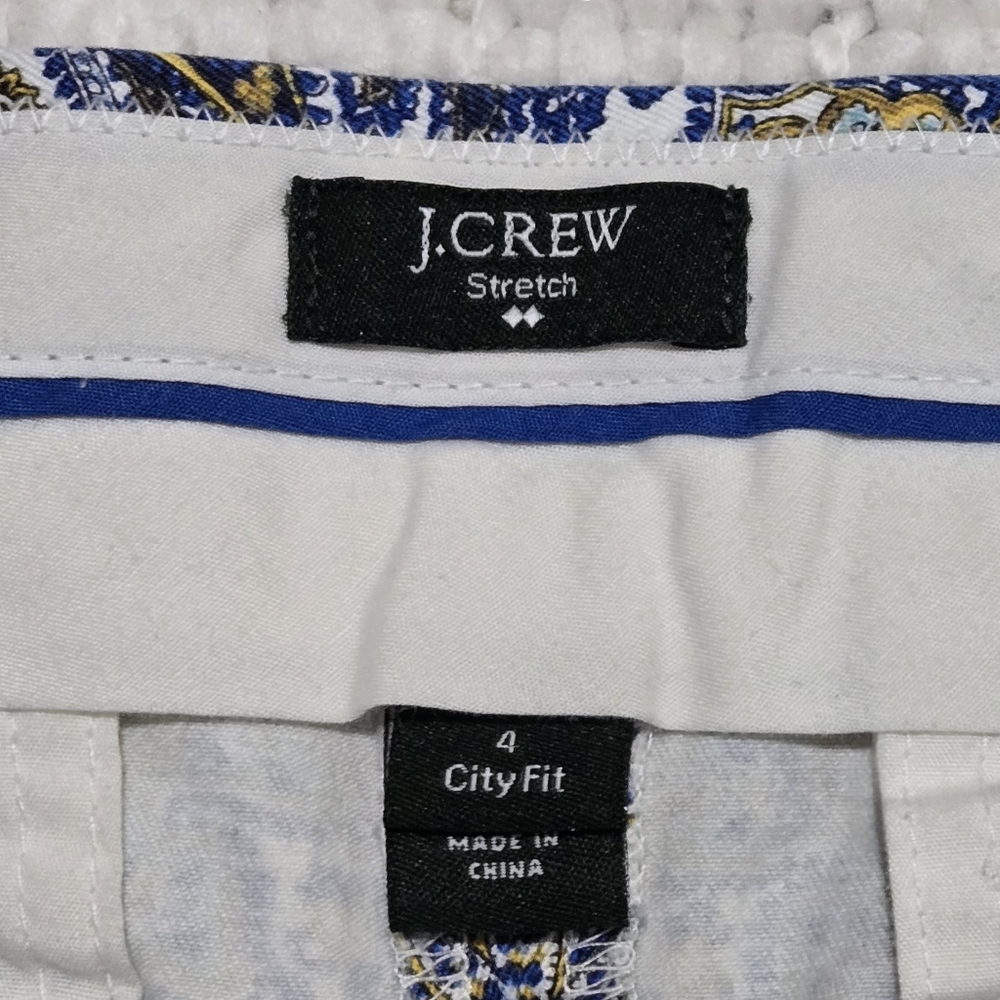 J Crew City Fit Paisley Print Shorts - Blue & Yellow Stretch Cotton - Size 4 - Picture 8 of 9